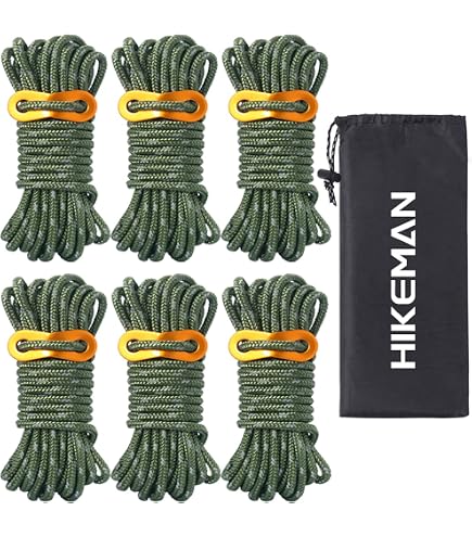 Zelt-Abspannset – 4 Reflektierende Seile (4 Mm, 2 M), 4 Heringe (17 Cm), Spanner & Tasche, Für Camping & Outdoor