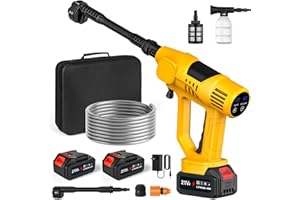 WIWOLER Hidrolimpiadora Bateria, 65 Bar Hidrolimpiadora Portátil con 2 x 3.0Ah Baterías, Boquilla 6 en 1, 10 Niveles de Presión, Manguera 5M, Pantalla Táctil LCD, Pistola de Agua a Presión para Coche y Jardín