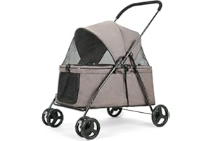 CAMPSOR Cat Stroller 4 Wheels Dog Cat Stroller, with Cup Holder, Outdoor Travel Pet Folding Stroller, Dog Cat Cage Stroller Breathable and Visible Mesh for Medium Small Dog Wheelchair (Coffee)
