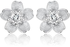 KRFY Boucles D'oreilles Mignonnes Argent Sterling 925 Fleurs de Cerisier Blanc Rose CZ Cartilage Boucles D'oreilles Hypoallergéniques pour Femmes Filles Enfants
