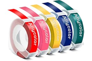 Anycolor Replacement for Embossing Tape Compatible with Omega S0717930 Junior S0717900 Label Maker, 9mm Embossing Tape Pink Yellow Red Lake Green Lake Blue, for E-101 E-303 E975