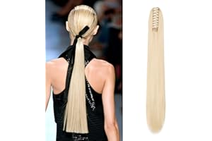 Cybelleza 22" Claw on Ponytail Clip in Hair Extension Straight Curly Wavy Jaw Pony Tail One Piece Synthetic Hairpiece Long Short for Women Beauty (Bleach Blonde)