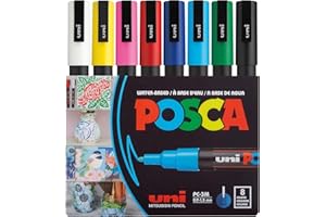 POSCA uni-ball 186508 - marker POSCA z cienką okrągłą końcówką, zestaw 8 sztuk, podstawowe kolory