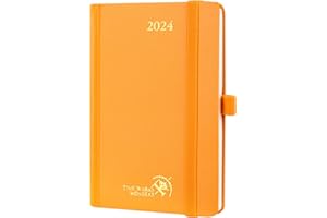 POPRUN Mały Kalendarz 2024 A6 Tygodniowy Książkowy 15,5 x 10,5 cm, Tygodniowy 2024 Planer, Stały Uchwyt na Pióro, Twarda Oprawa Sztywny Okładka Ze Skóry Wegańskiej i Papier z Certyfikatem FSC® , Pomarańczowy