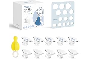 ANWIKE 10PCS Flange Inserts for Breast Pump 13/15/17/19/21mm, Compatible with Momcozy M5 S9/S12 Pro/KISSBOBO/Medela/Jheppbay Electric Breast Pumps, Nipple Ruler&Cleaning Brush 24mm Flange/Shield, BPA-Free