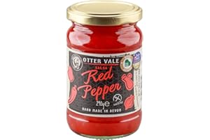 Otter Vale Red Pepper Salsa, chunky and fruity with tomato and peppers, hand-made in Devon, gluten-free, 290 g glass jar