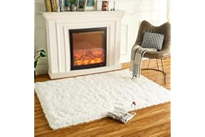 HARESLE Elfenbein Teppich, Flauschige Teppiche, rutschfeste Tepich für das Wohnzimmer, Pelzige Teppiche für das Schlafzimmer, Elfenbein Teppich für Kinderzimmer (Creme/60×120 cm)