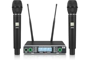 XTUGA U250 Système de Microphone sans Fil UHF 2x100 canaux, Double Micro sans Fil, Microphone Dynamique à Main, Balayage Automatique, 320ft pour l'église, Le karaoké