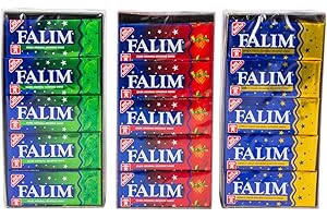 Falim Kaugummi - 3er Mix Set - Damla Sakiz Kaugummi ohne Zucker + Nane Sakiz ohne Zucker mit Minzaroma + Cilek Sakiz ohne Zucker mit Erdbeeraroma – 3 x 5 * 20 Stück