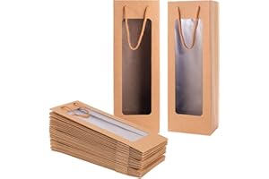 DAJAVE 20 Sacchetti regalo per vino in carta kraft, Shopper porta bottiglia vino Buste con manici, sacchetti per vino in carta kraft per Natale, matrimoni, feste (marrone)