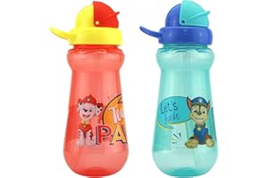 SRV HUB Lot de 2 bouteilles d'eau en plastique bleu et rouge, sans BPA, pour enfants de 6 mois et plus Motif Pat' Patrouille Chase et Marshall - 340 ml