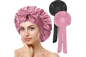 Waymaytecy Cuffia Seta Capelli Notte, Cuffia Dormire per Proteggere I Capelli, Berretto per Dormire in Raso Morbido E Confortevole, con Nastri Regolabili, Traspirante (Rosa + Nero)