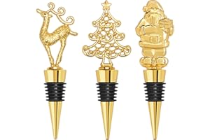 Vspek Tappi per Bottiglie di Vino Natale, 3 Pezzi, Dorati, per la Collezione di Vino, Champagne, Babbo Natale, Renna, Albero di Natale, Regalo di Natale