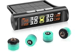 Avutrel TPMS Monitoreo Presión Neumáticos, 4 Sensores Luminosas, Carga Solar/USB, 5 Funciones de Alarma, para Autocaravana/Berlina/SUV/MPV/Remolque (3.5 Bar)