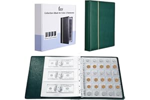 Fippy Album do kolekcjonowania monet, skórzany album do przechowywania monet, uchwyt na monety, do kolekcjonowania monet, pieczątek papierowych (zielony)