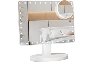 ‎FUNTOUCH FUNTOUCH Groß Schminkspiegel mit 35 LED Licht, 1X/10X Vergrößerungsspiegel, Touch Screen Schalter, Duales Netzteil Spiegel, Dimmbar Kosmetikspiegel mit Beleuchtung, 360° Drehbarer Tischspiegel (Weiß)