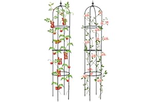 2 Packs Trellis for Climbing Plants Outdoor, Deaunbr Garden Plant Support Tall Tower Obelisk Vine Cages Plastic Coated Rustproof Metal Pipe Supports for Outdoor Indoor, Potted Plants, Tomato, Rose