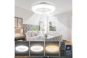 Izrielar ventilador de techo con iluminación, 80W regulable con mando a distancia, APP, velocidad del viento de 6 pasos, temporizador de temperatura de 3 colores, adelante y atrás para sala de estar