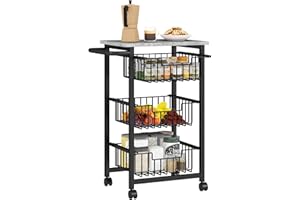 HOMCOM Carrito de Cocina Carrito Verdulero para Cocina con 3 Cestas Deslizables y Marco de Acero Carrito Auxiliar con Ruedas para Comedor 49,5x31x69 cm Gris Claro