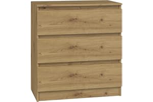 ADGO Malwa M3 komoda z 3 szufladami, 40 x 70 x 77 cm, szafka na ubrania, meble do salonu, szafa na ubrania, klasyczna szafka z półkami, głęboko wolnostojąca, oszczędność miejsca (dąb Artisan)