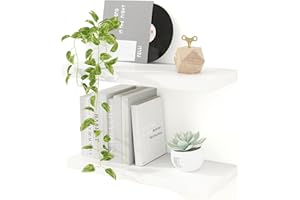 FEIHORRM White Floating Shelves, 40cm Wooden Floating Shelves for Wall Set of 2, 23.5cm Deep Shelf Wall Mounted Shelves for Storage & Organizer, Shelving for Bathroom Living Room Kitchen Bedroom