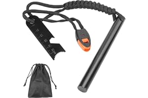 VVHIPPO Pierre A Feu Kit 7 en 1 avec Sac de Rangement, Silex de Survie, Allume Feu Type Briquet Survie Silex, 15000+ Gerbes d'étincelles, Lanière de Cou, Grattoir Multi-Outils,Sifflet,pour Camping,Randonnée