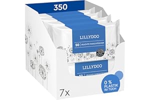 ‎LILLYDOO LILLYDOO Feuchte Waschtücher 350 Stück (7 X 50), 100% plastikfrei, extra großes Tuch, ohne Parfüme