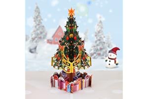 YUMCUTE Natale 3D Auguri Biglietto, Cartoline di Natale, Cartoline di Natale 3D, Biglietto di Auguri Pop-Up con Busta, Squisito Taglio di Carta, Albero di Natale, Carta Regalo Creativa per Regali di Festa