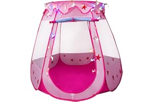 Becontrip Prinzessin Spielzelt, Pop Up Zelt Kinder mit LED Lichterkette, Bällebad Baby Kinderzelt Prinzessinnenschloss Mädchen Kinderzimmer Outdoor Indoor 125 x 125 x 85 cm mit Tragetasche