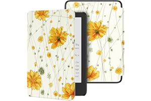 Ayotu Custodia sottile per nuovissimo Kindle da 6 pollici (rilascio 2022 di 11a generazione), Smart Cover con Auto Wake/Sleep, adatta SOLO per Kindle di base da 6 pollici versione 2022, Fiori Gialli