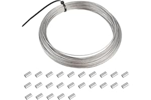 ANRBB 25m 1mm Cavo In Acciaio Inox 304, Struttura 7x7 Ad Alta Resistenza, Cavo Pianta Arrampicante Esterno con 25 Manicotti In Alluminio