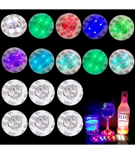 Luci Sottobicchieri Feste Adesivi LED Per Bottiglie 12 Pezzi - Luci Colorate E Bianche, Con Batterie, Per Feste E Bar Braccialetti Luminosi Fluorescenti - 14