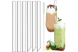 Morocket 6 słomek do herbaty bąbelkowej – 14 mm × 21,5 cm słomki Boba z 1 szczotką do czyszczenia, bardzo szerokie słomki do picia, szklane słomki wielokrotnego użytku do koktajli, smoothie i soków