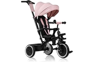 LIONELO Berry Hopfällbar Trehjuling Cykel 2‑i‑1 för Barn (9 Mån–5 År) | 360° Roterande Säte, Punkteringsfria PU‑Hjul, Utdragbar Huva, Föräldrahandtag, 3‑Punktssele, upp till 25 kg