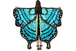 YIZEMAY Damen Schmetterlings Umhang, Faschingskostüme Damen Schmetterling Kostüm mit Haarreif Karneval Maske Schmetterlingsflügel Erwachsene Poncho Umhang für Karnevel Kostüm Cosplay Party (Blue)