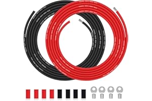 HULUWA Câble électrique en PVC de 3.3 mm² - 12 AWG Fil électrique de 6 m (3m noir et 3 m rouge) en cuivre étamé haute température pour panneaux solaires, appareils électroménagers, véhicules, etc.