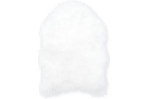 TEPPICH WÖLKCHEN Tappeto in pelle d'agnello, imitazione della pelliccia - Soggiorno Camera da letto - Tappeto da letto lavabile, cuscino di seduta, pelliccia per sedia, divano (Bianco - 100x150 cm)