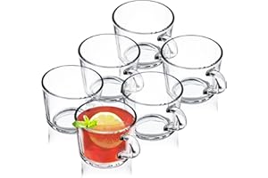 KADAX Tazze da Tè in Vetro Trasparente per Bevande Calde e Fredde, Bicchieri da Caffè con Manico e Base Stabile, Tazzine per Tisane (Set di 6, 270 ml)