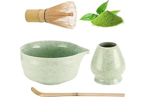 Luziyun Matcha Kit 4 PièCes Coffret Matcha Matcha Set Kit Matcha Complet CéRamique Bol Matcha Bambou Fouet Matcha Matcha Kit Complet Ensemble De Cadeaux Faits à La Main Japonais
