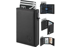 TEEHON Portafoglio Uomo Slim, Portacarte in Pelle con Protezione RFID, Porta Carte di Credito Uomo Piccolo, Porta Tessere con Portamonete e Scomparti Banconote - Confezione Regalo - NERO (A-05)