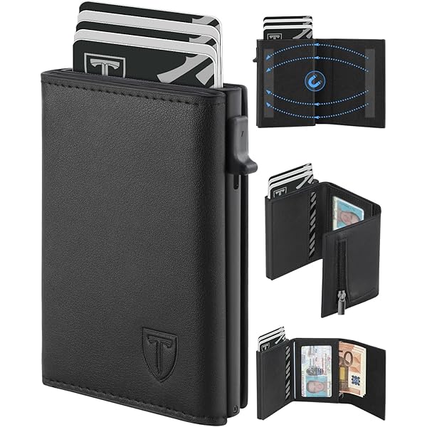 SURAZO® Echt lederen slanke creditcardetui, kaarthoes, mini-portemonnee, kaarthouder, RFID-bescherming, 7 kaartsleuven en vak voor bankbiljetten, echt leren kaarthouder, kaartenetui voor dames en