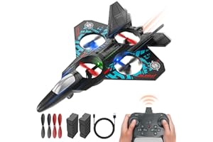 BEZGAR Remote Control Plane RC Airplanes, 2.4GHZ 6-axis Gyro RC Aircraft Toys for Adult Kids Beginners with 360° Flip/Colorful LED Navigation Lights/2 Batteries, Blue