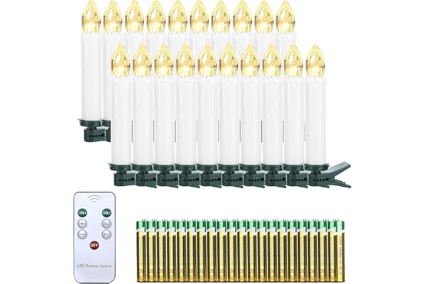 EXTSUD Velas Navidad LED, 20 piezas Velas con mando a distancia Luce Candles del árbol de Navidad Vela de llama Navideñas Vela de Halloween Funciona con pilas decoración de Navidad fiesta