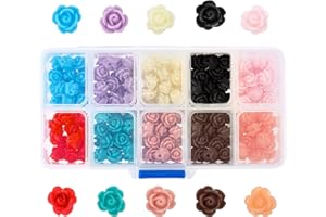 SUNNYCLUE 1 Scatola 200 Pezzi 10 Colori Fiore di Rosa Perline in Resina Retro Piatto Cabochon Abbellimento Floreale Rosa Perline Allentate per Gioielli Fai da Te Collana Braccialetto Creazione