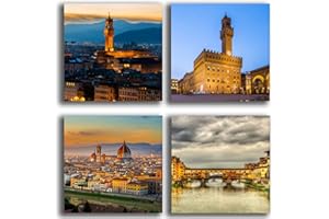 printerland.it Quadri Moderni FIRENZE città 4 pezzi Stampa su Tela CANVAS Arredamento XXL Arredo per soggiorno salotto camera da letto cucina ufficio bar ristorante (4 pezzi 30x30 cm cad.)
