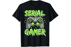 CADEAU GEEK ORIGINAL, SERIAL GAMER ADO Cadeau Geek Original, T-Shirt Gamer Ado Noir, Unisex, S, Classique, Coupe Classique, Manche Courte, Coton 100%