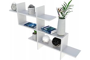 KUBUTKU Mensola sospesa da parete, 66 x 125 x 21 cm, decorazione per soggiorno, camera da letto, ufficio e cucina (bianco)