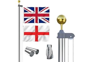 Thanaddo 20 FT Sectional Flag Pole Kit Extra Thick Aluminum Flagpole with 2 Flag, 2 Rope and Golden Ball Heavy Duty Outdoor In Grand Flag Pole for Residential, Yard and Commercial Use, Silver
