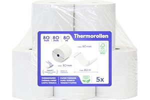 SWIPARO - Rolki termiczne 80 mm x 80 m x 12 mm – rolki kasowe – rolki bonów certyfikowane do kasy fiskalnej z drukarką bonów – papier termiczny 80 x 80 x 12 (5 rolek)