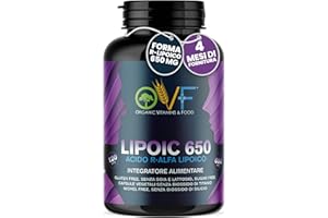 PARAFARMACIA, ORGANIC VITAMINS & FOOD OVF Acido R-Alfa Lipoico 650 mg | 120 Capsule ad Alto Dosaggio (4 mesi fornitura) | Potente Antiossidante e Antinfiammatorio Naturale | Senza Biossido di Silicio | 100% Made in Italy e Vegano